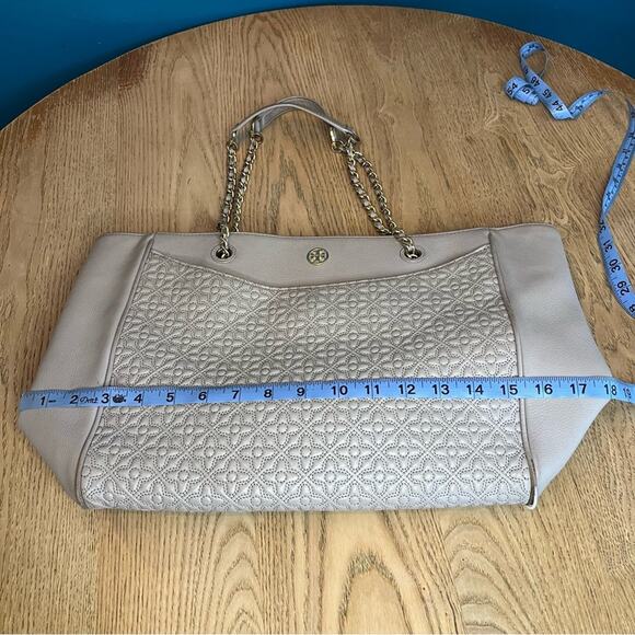 Tory Burch Embossed Leather Bryant East West Tote Gray Shoulder Bag Le Fleur - Picture 12 of 15